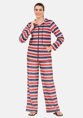 premium velour red blue athleisure set #color_Red and Blue Stripe