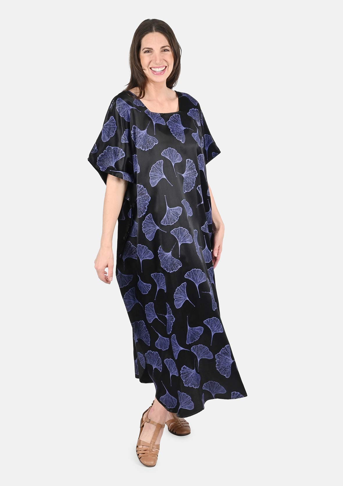 leafy blue maxi kaftan dress #color_Blue Black