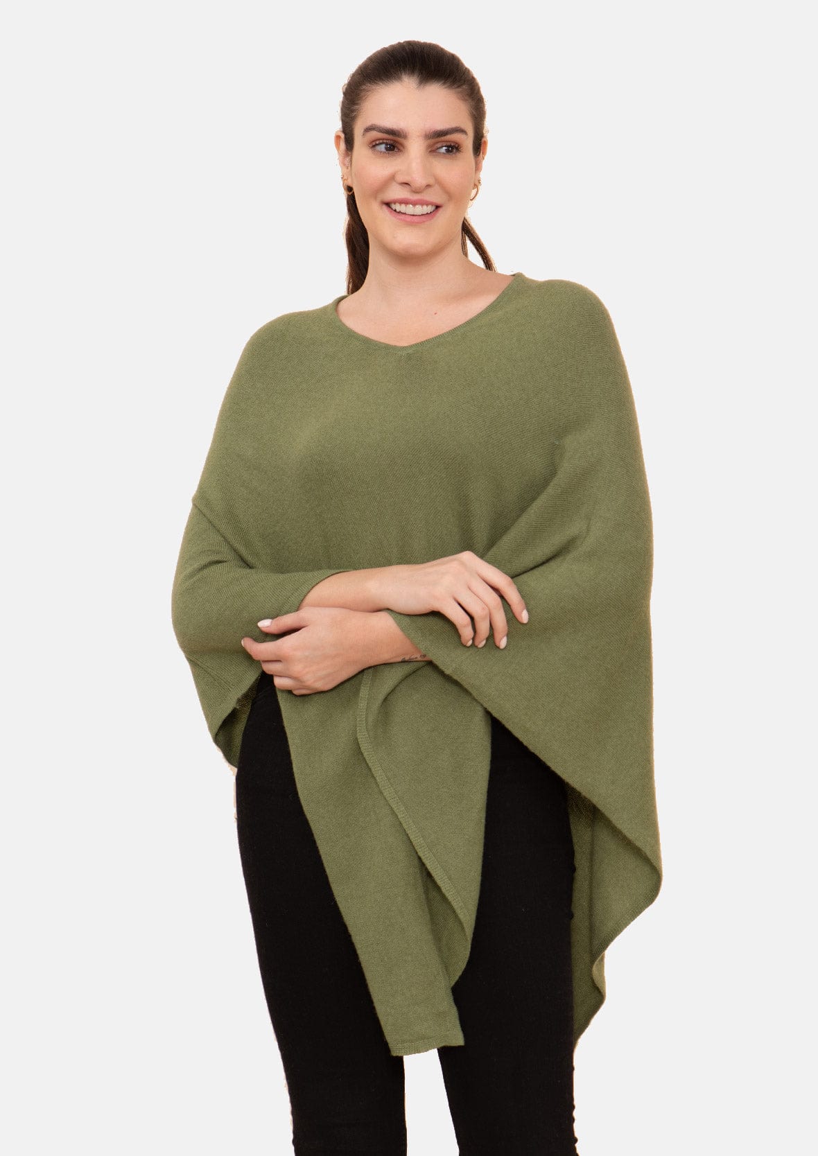 cashmere pashmina wool olive poncho #color_Olive Wool