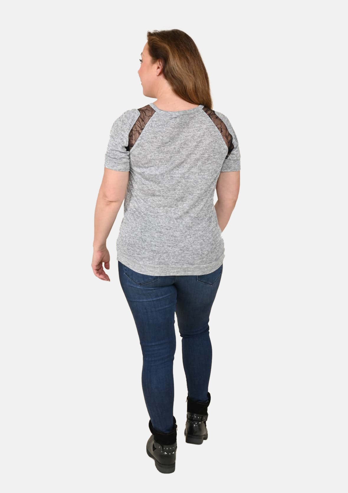 back side of knit gray top with lace inlay #color_Metal Grey, Black Lace