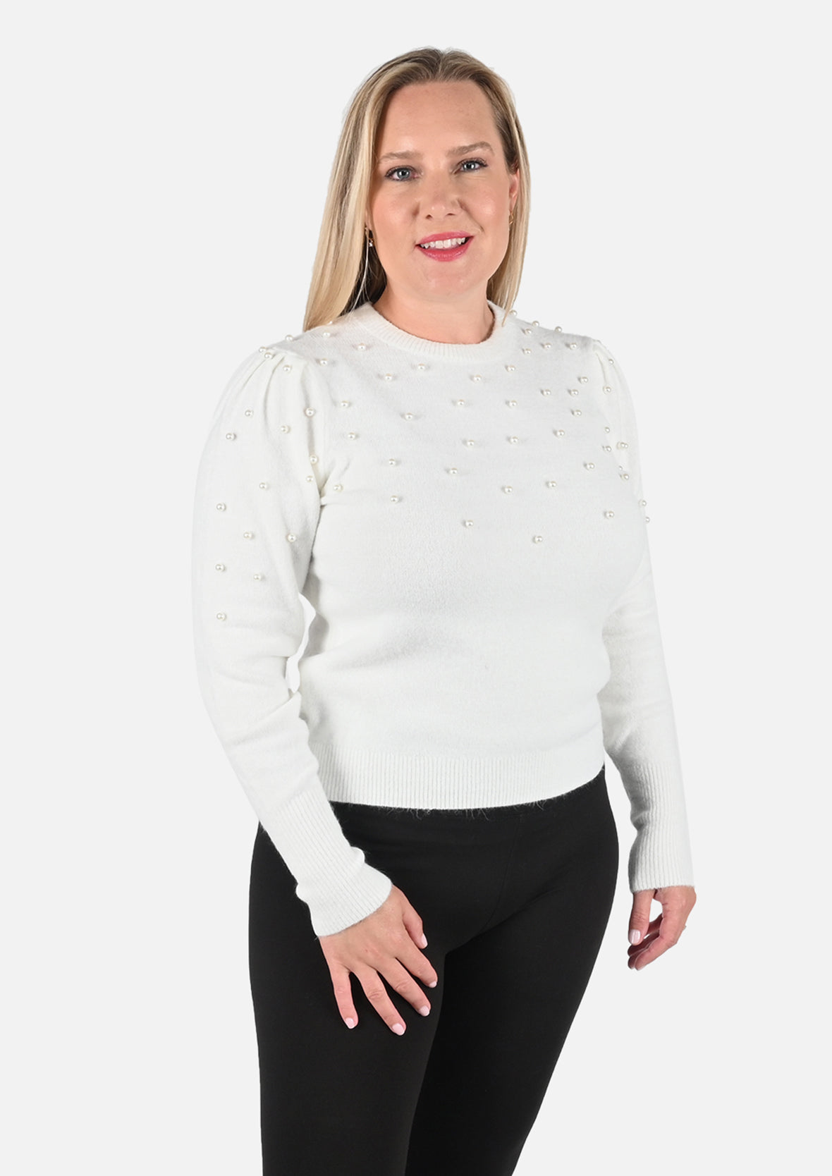 cropped cream sweater with pearl detailing #color_Cream