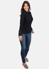 long sleeved rib-knit black sweater #color_Black
