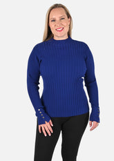 long sleeved rib-knit blue sweater #color_Cobalt Blue