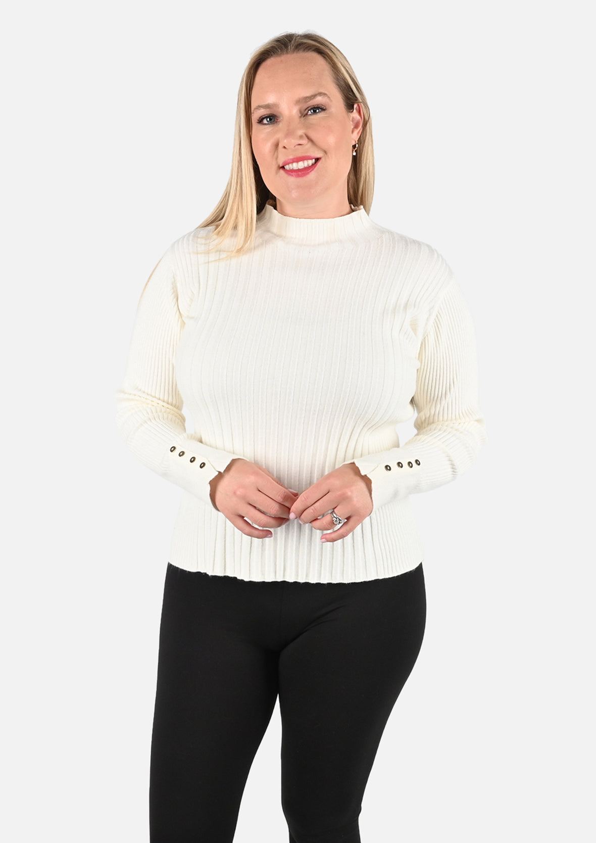 long sleeved rib-knit ivory sweater #color_Ivory