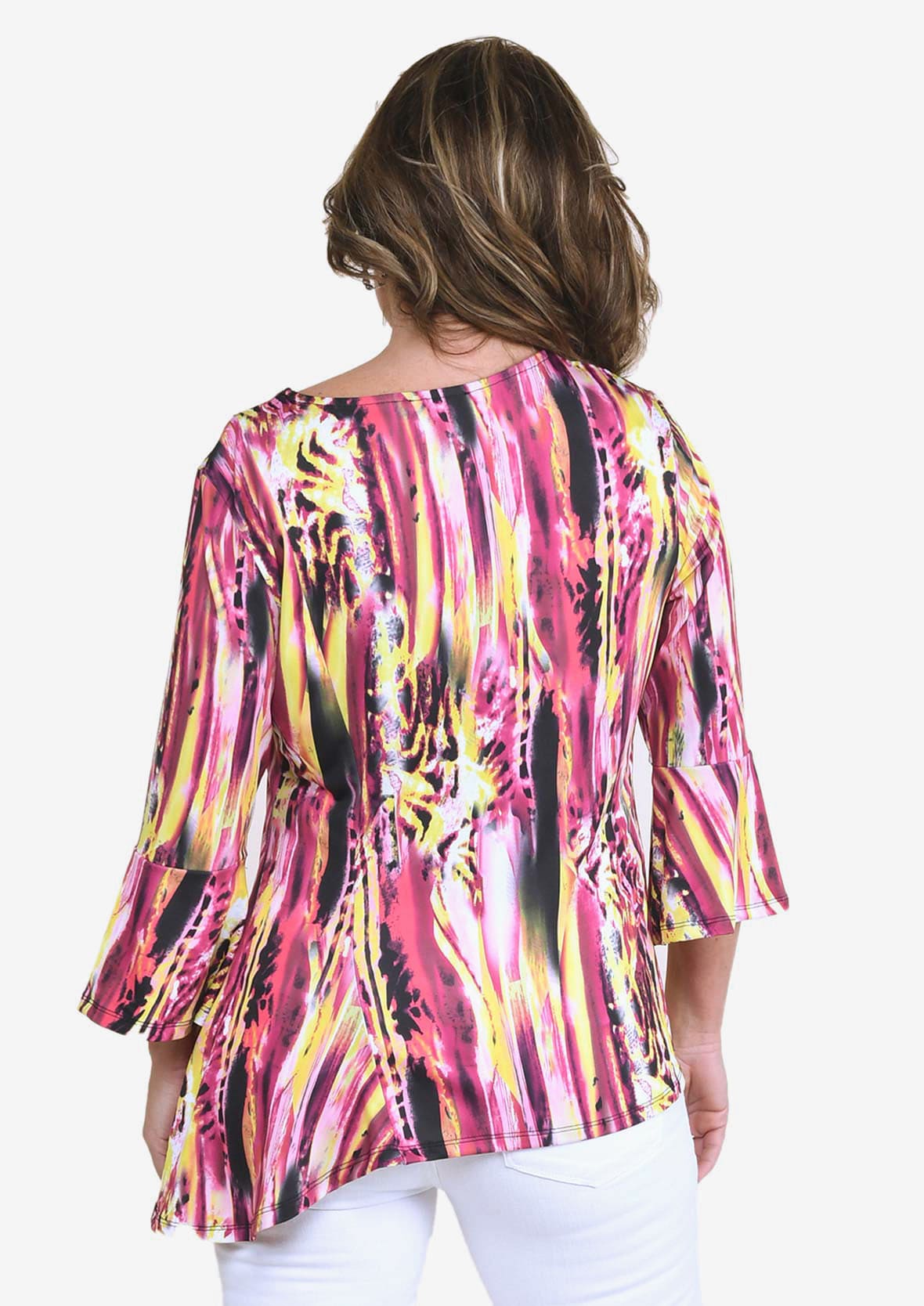 Abstract Bell-Sleeve Asymmetrical Top
