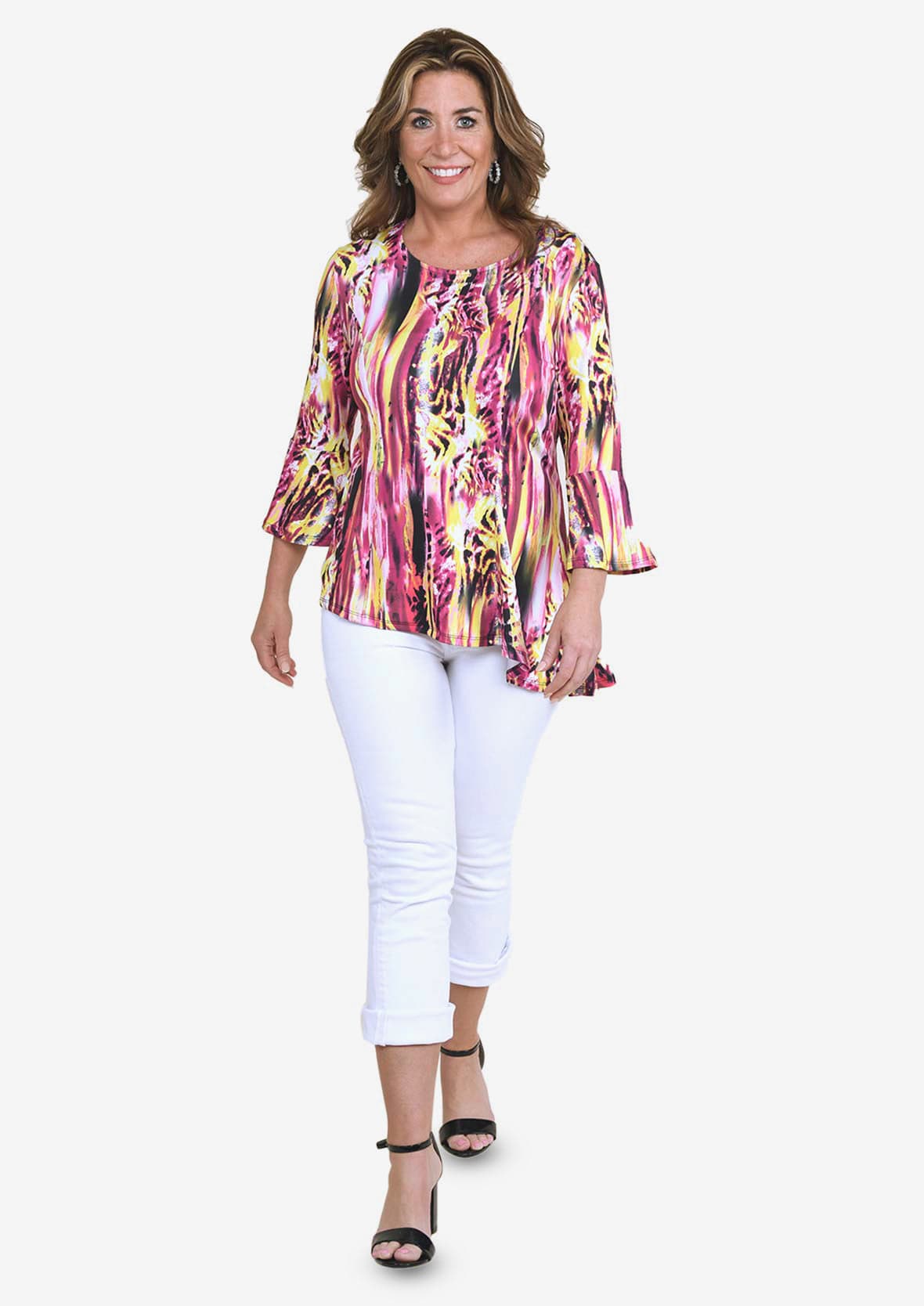 Abstract Bell-Sleeve Asymmetrical Top