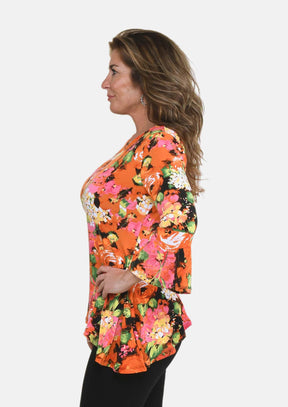 Floral Top With Bell Sleeves
