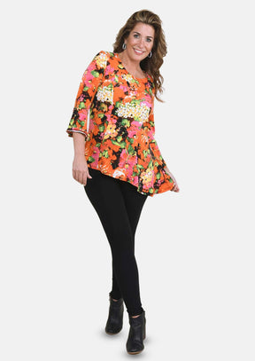Floral Top With Bell Sleeves