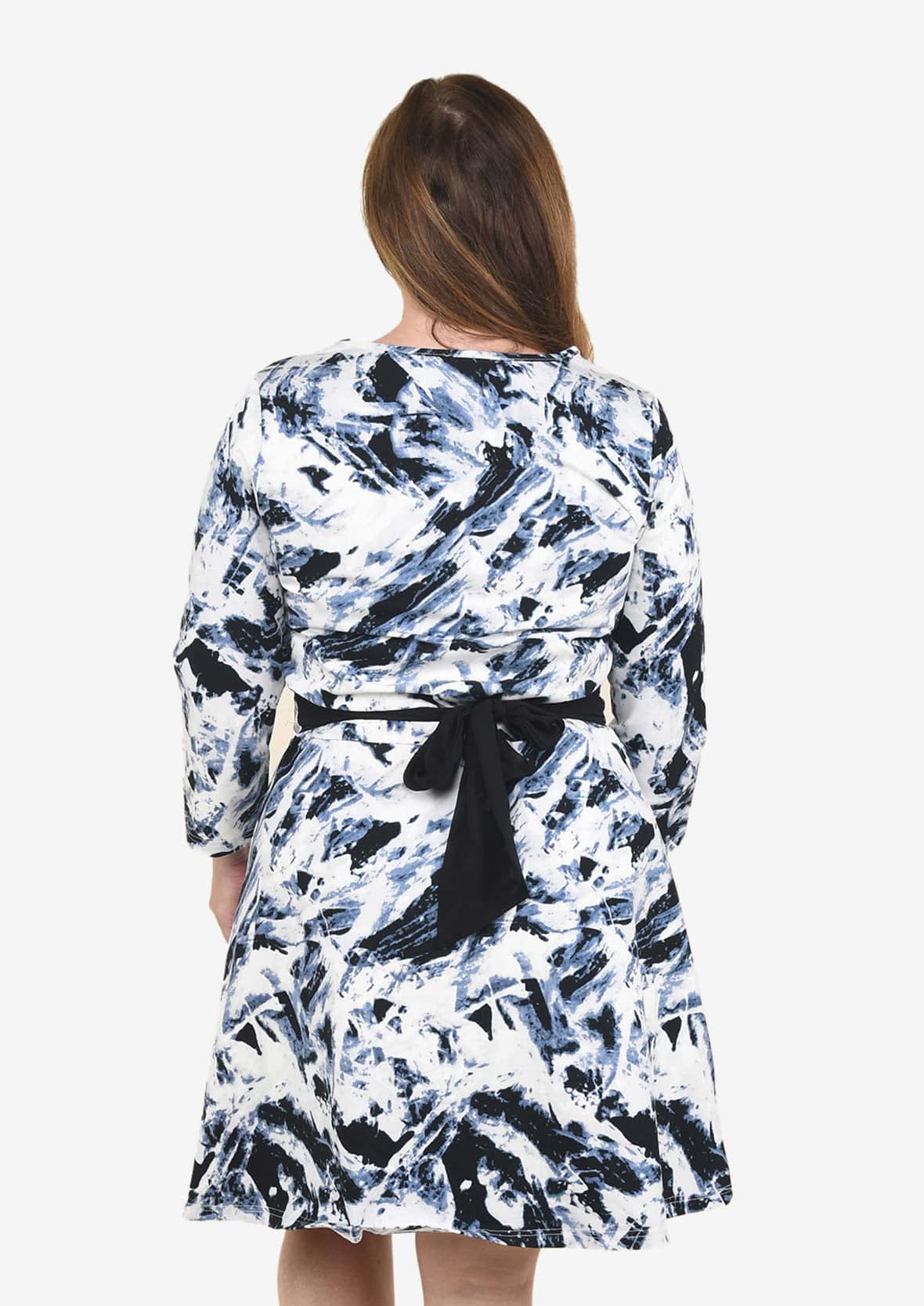 back side of floral navy dress with back tie #color_Navy White Arit Print