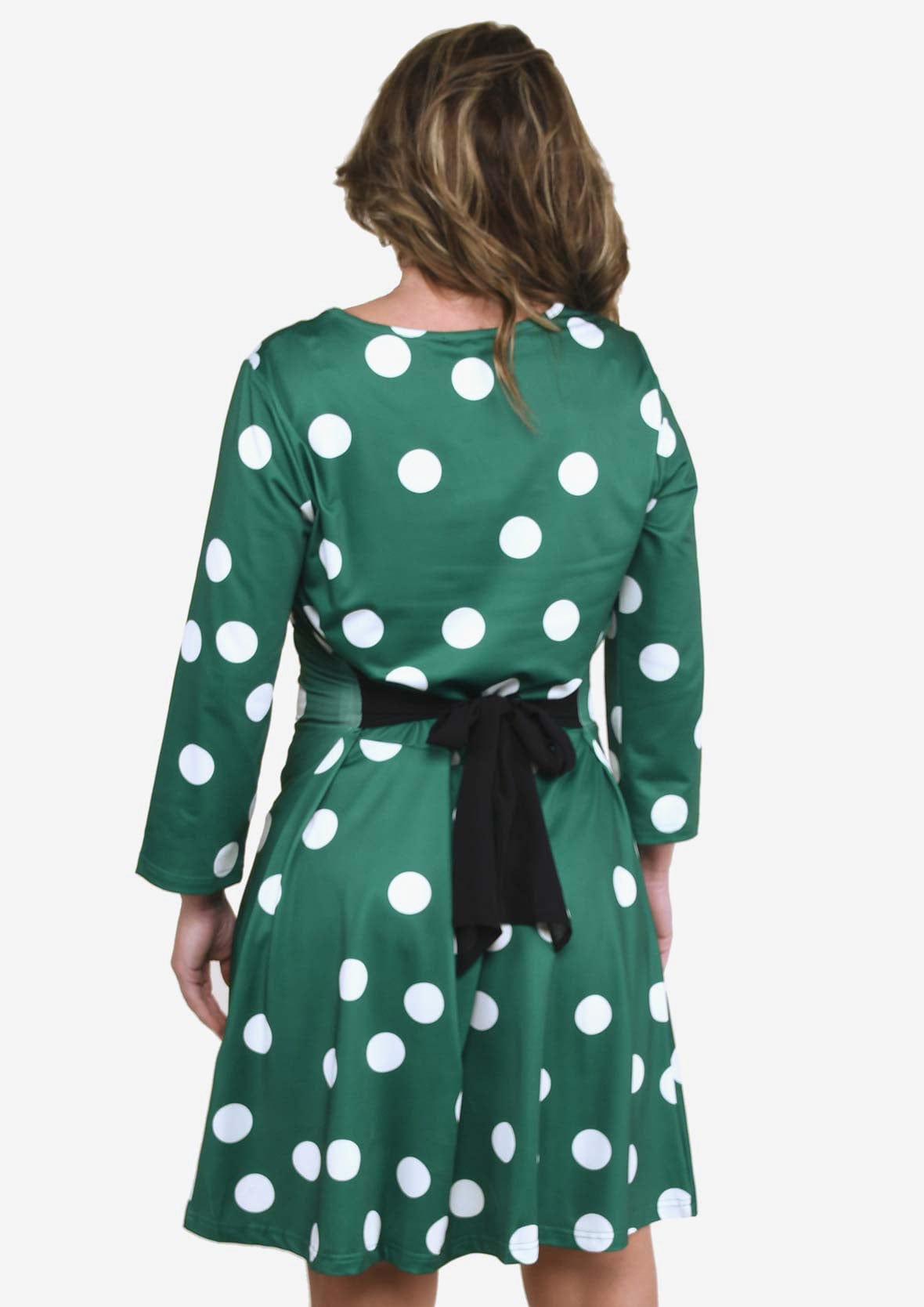 back side of polka dot green dress with back tie #color_Green White Polka Dot