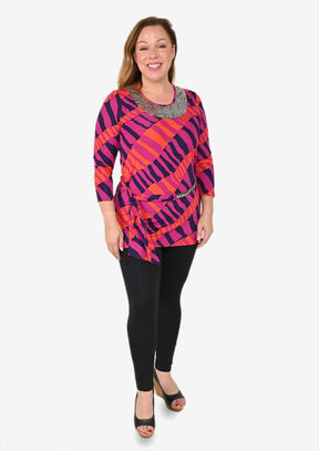 Abstract Blouse with Neck Embellishment