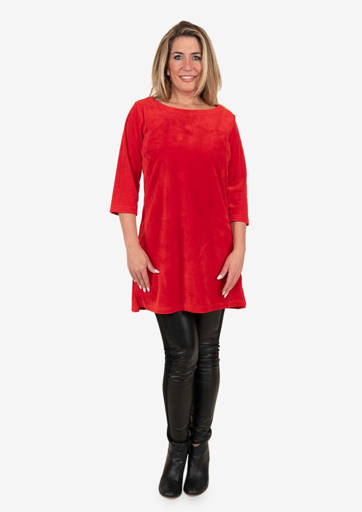 premium velour red tunic top #color_Scarlet Red