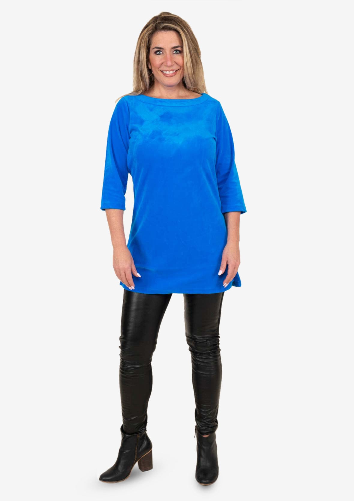 premium velour blue tunic top #color_Moroccan Blue