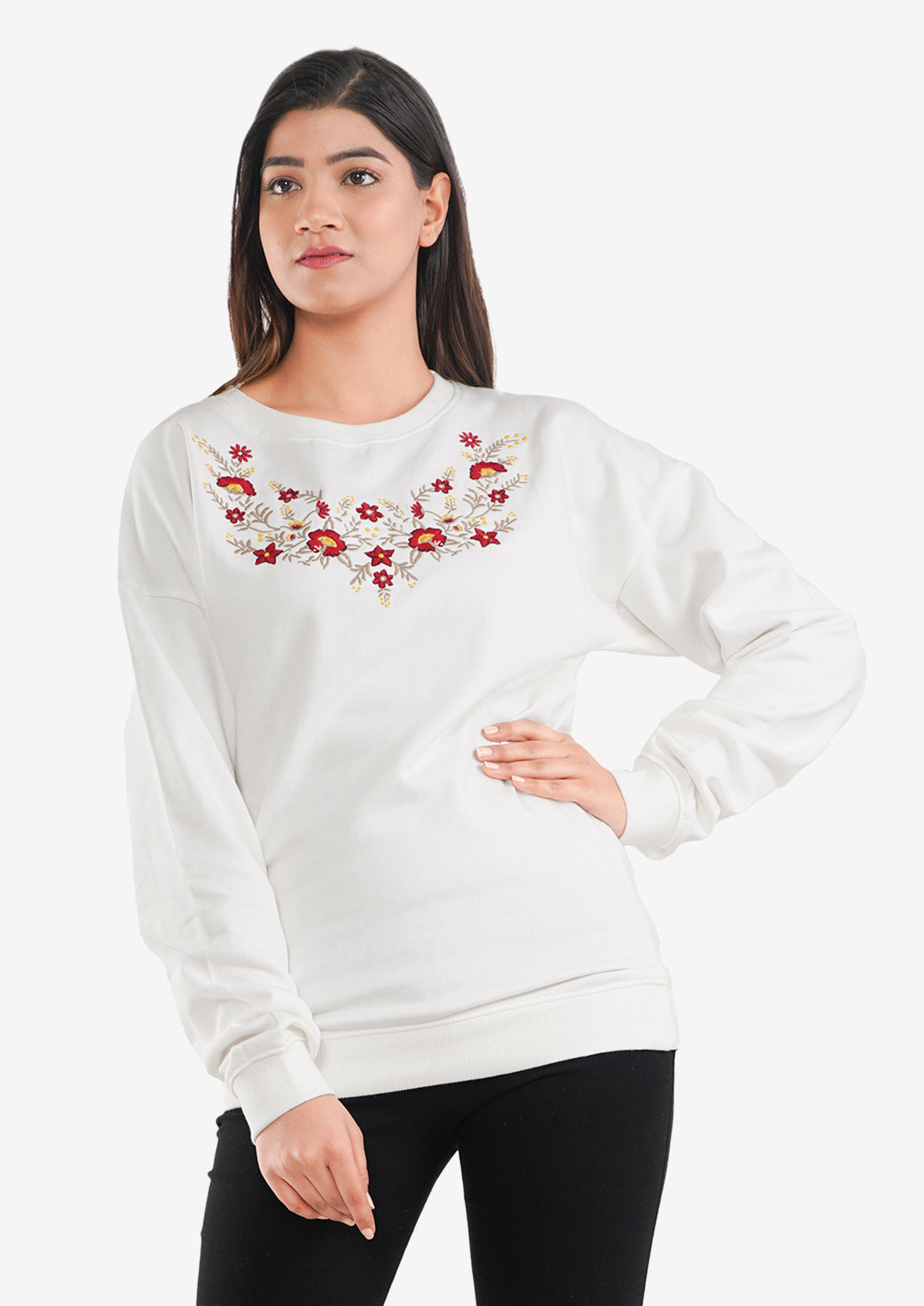 cotton fleece knit off white sweatshirt #color_Off White