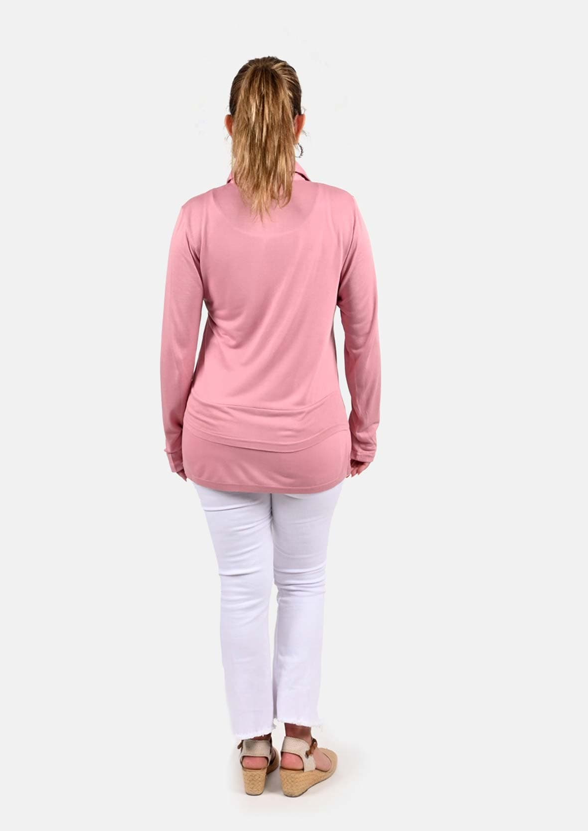 back side of classic collared button-front pink shirt #color_Rouge Pink