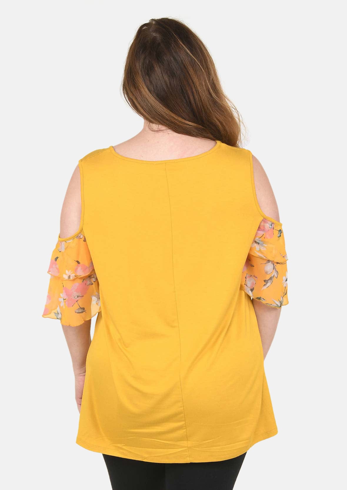 Cold Shoulder Blouse With Ruffled Sleeves