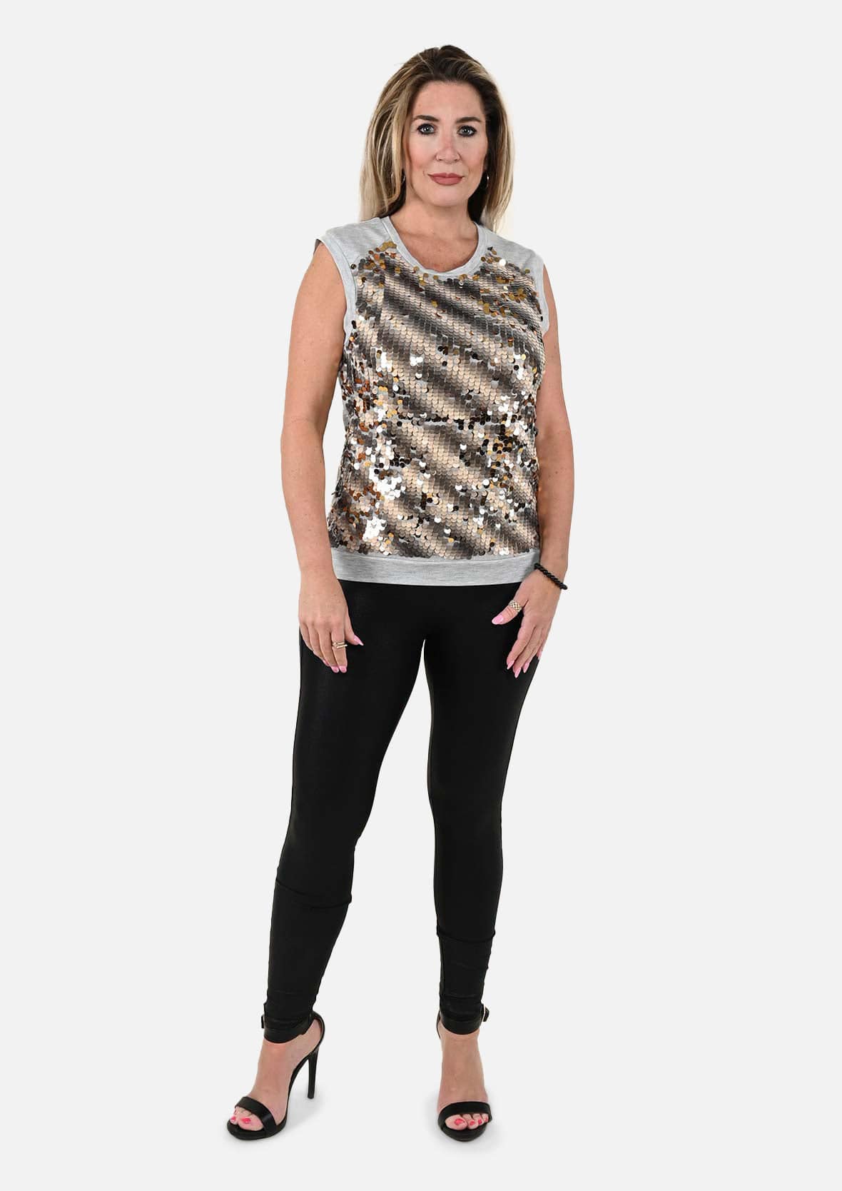 Tank Top with Gold Sequins and Cut Out Jacket