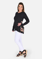 pullover black top with back floral #color_Black With Pink Floral