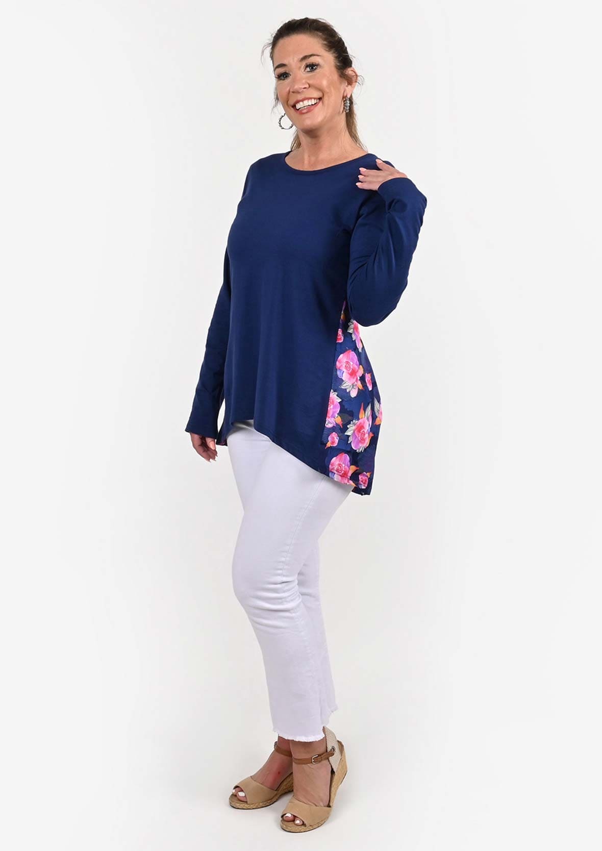 Pullover Top With Back Florals