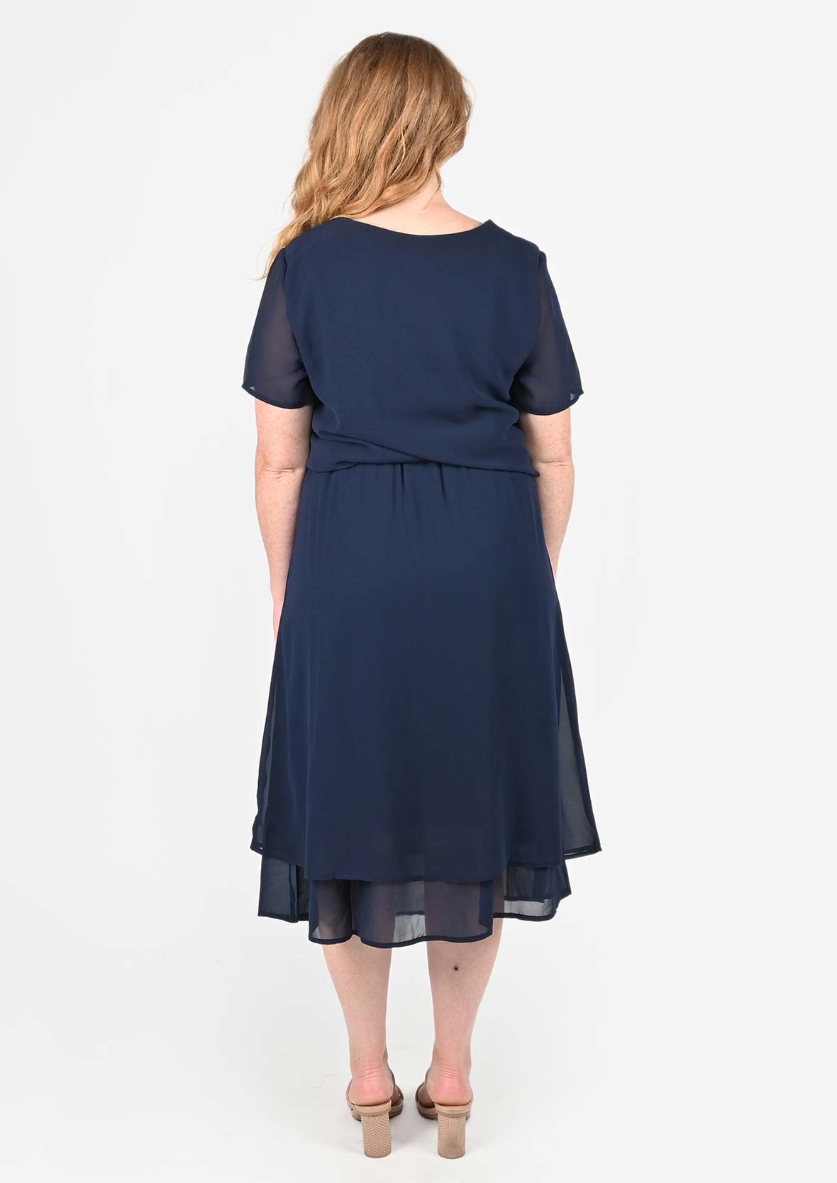 back side of navy top and skirt 2 piece set #color_Azure Navy Blue