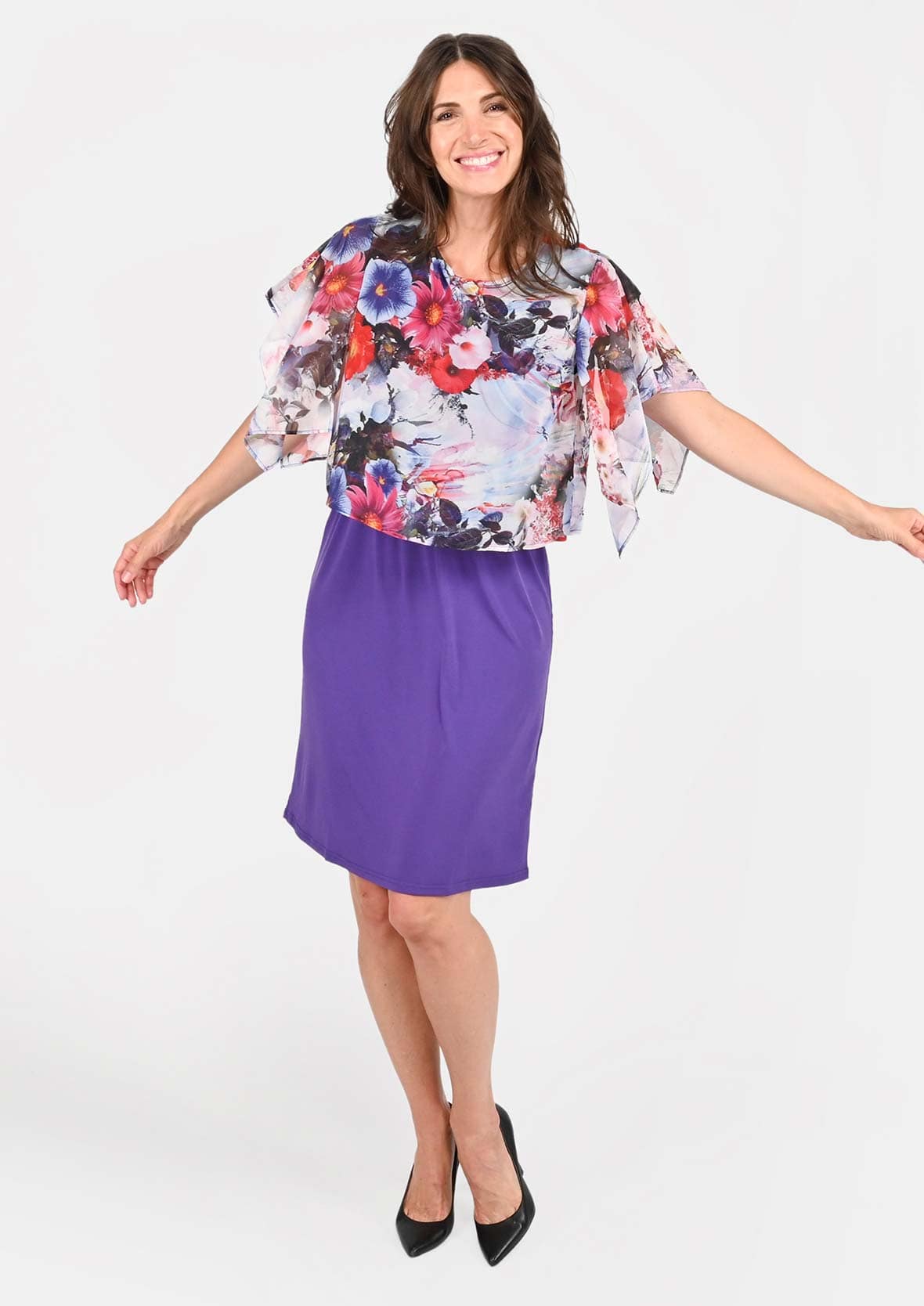 floral lilac dress with overlay top #color_Lilac Floral