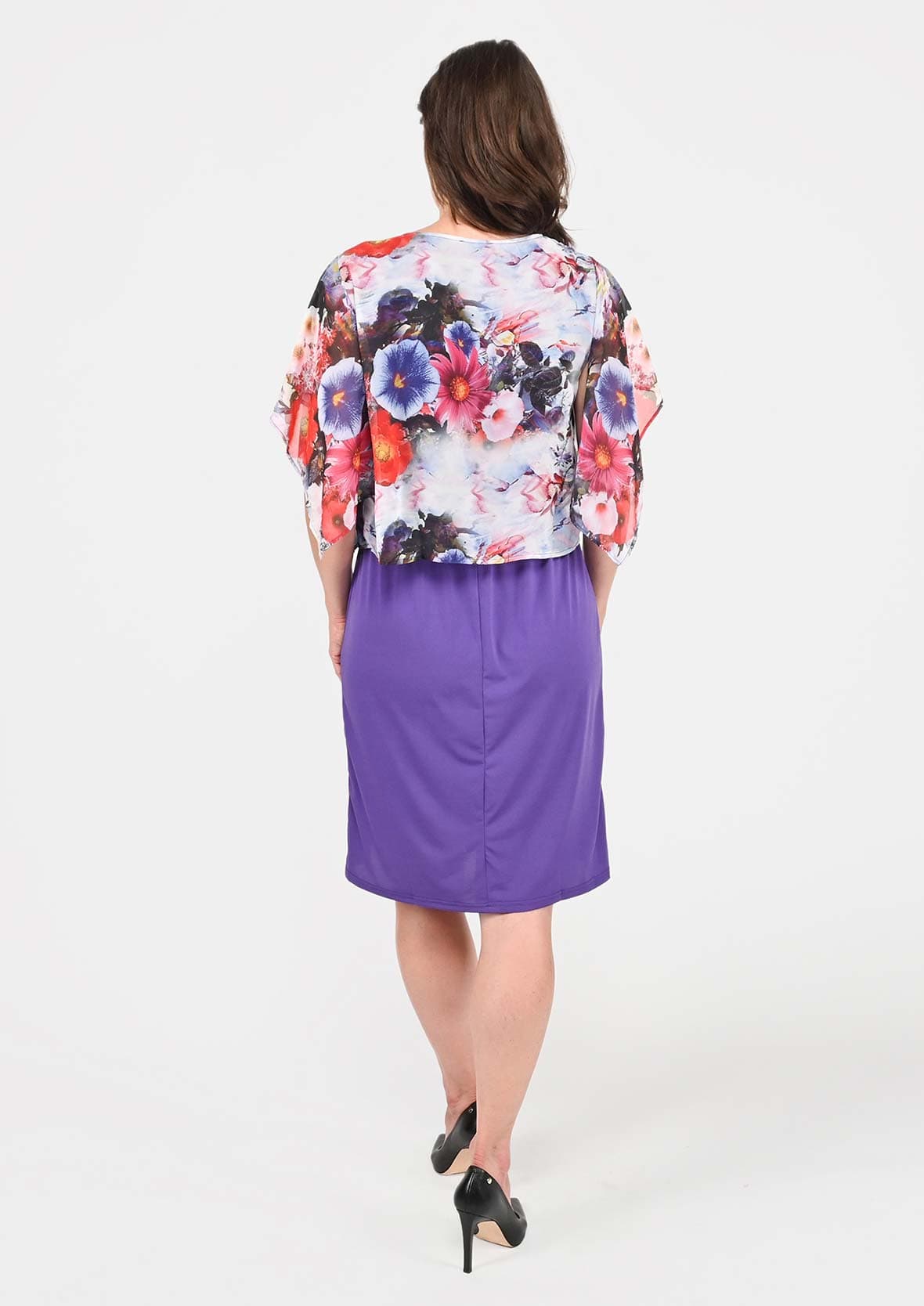 back side of floral lilac dress with overlay top #color_Lilac Floral