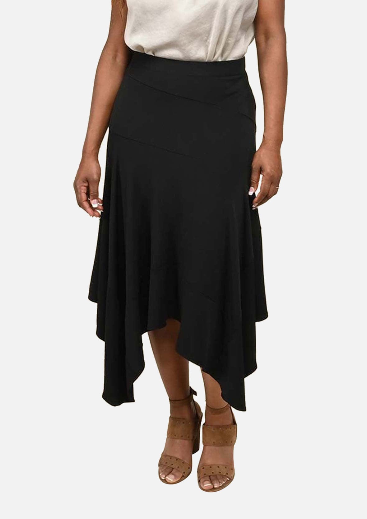 asymmetrical ruffle black midi skirt #color_Charcoal Black