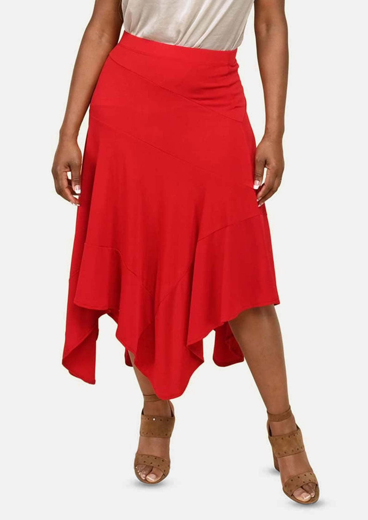 asymmetrical ruffle red midi skirt #color_Scarlet Red