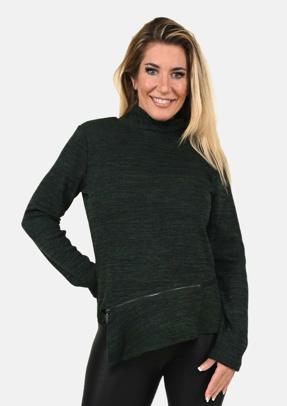 turtleneck green sweater with asymmetrical hem #color_Seaweed Green