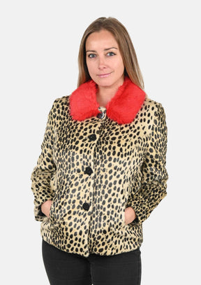 Leopard Faux Fur Collared Coat