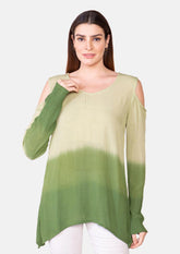 rayon ombre olive top with cold-shoulder #color_Olive Ombre
