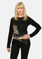 holiday black sweater with pearl detailing #color_Black and Gold