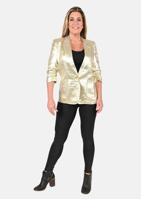 Gold Metallic Blazer With Front Pockets