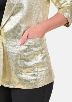 Gold Metallic Blazer With Front Pockets