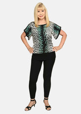 leopard knit dolman sleeve black top #color_Black Turquoise Leopard