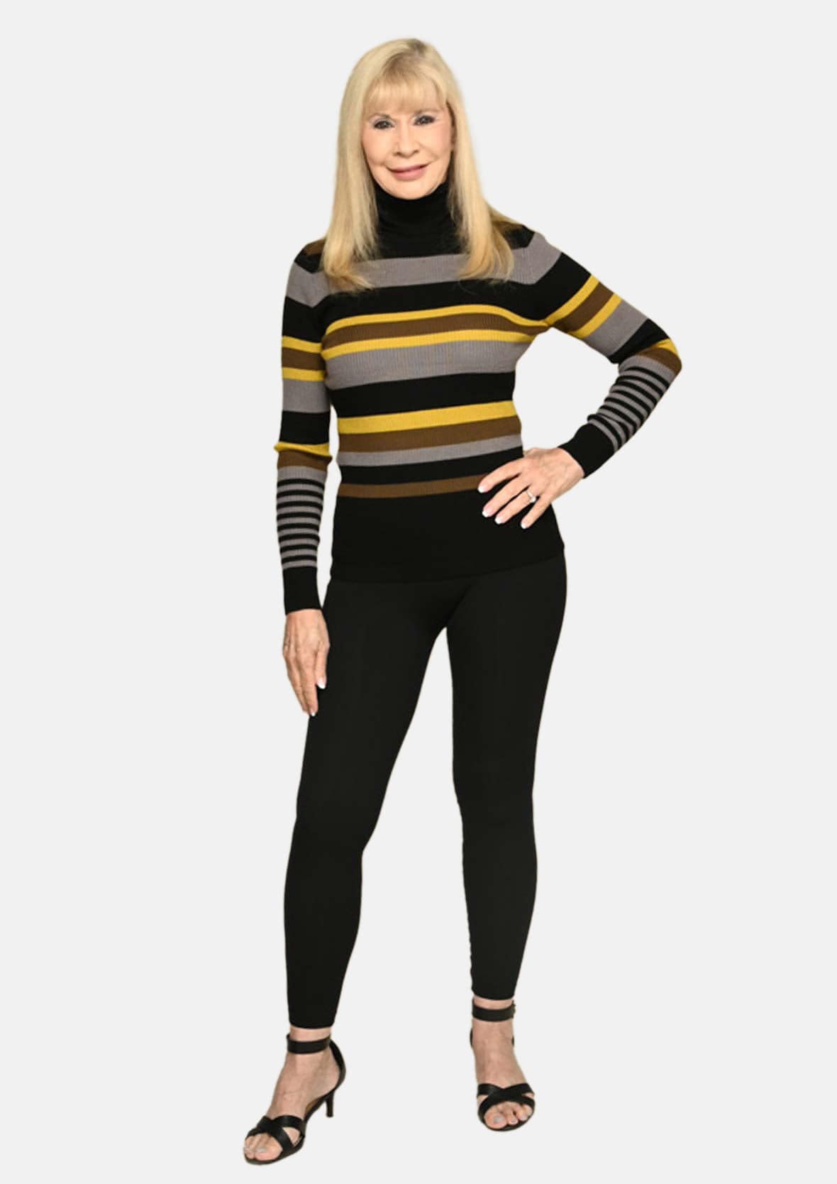 Striped Rib Knit Turtleneck Sweater