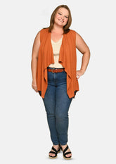 sleeveless knit orange vest with asymmetrical hem #color_Squash Orange