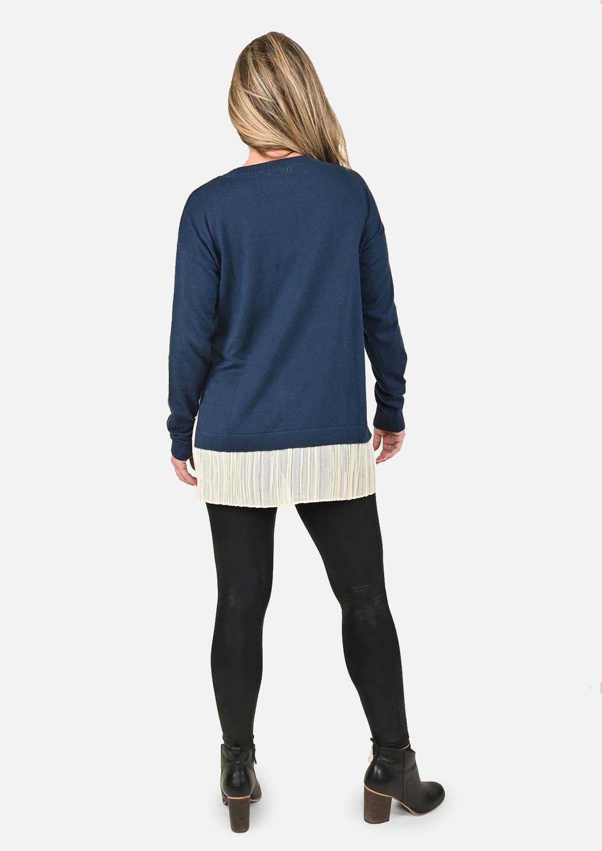 back side of cashmere wool blend navy sweater #color_Marine Navy