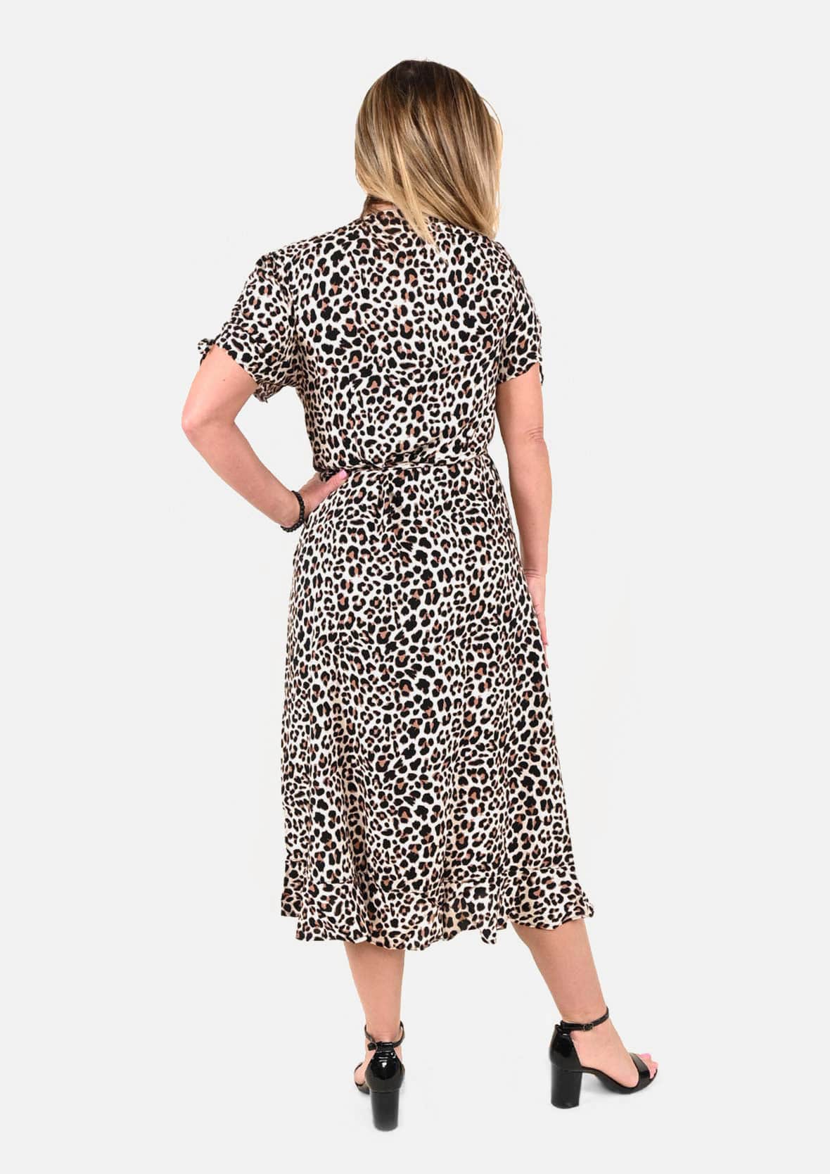 Leopard Midi Dress With Ruffle Detailing