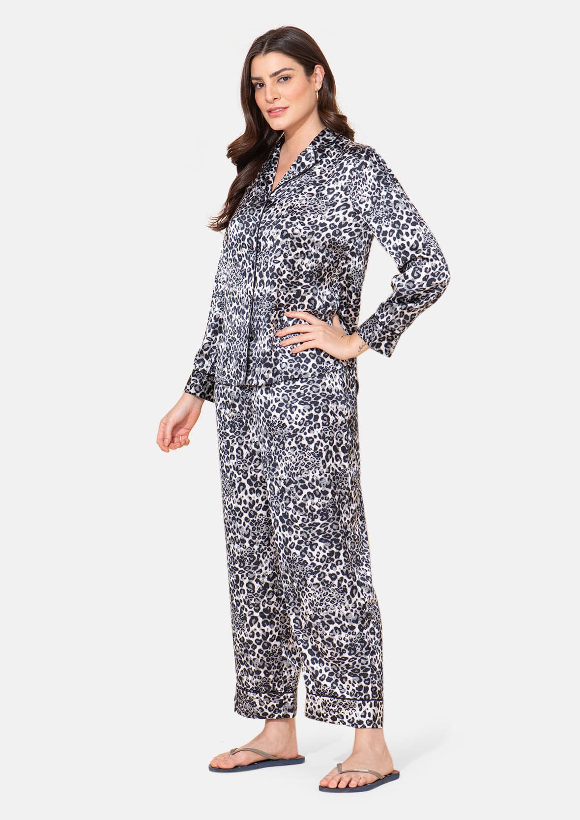 Collared Nightwear Set With Piping Detail