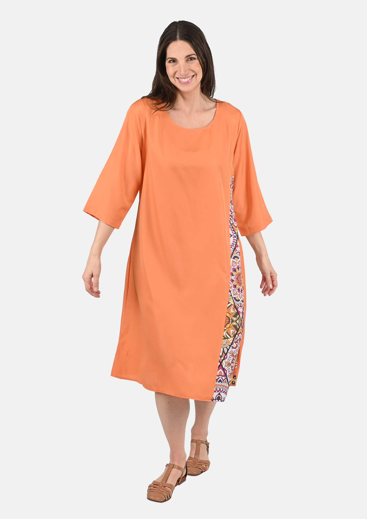 side patchwork orange midi dress #color_Orange Side Patchwork
