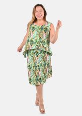 floral sleeveless drape green dress #color_Multi Green Leafy
