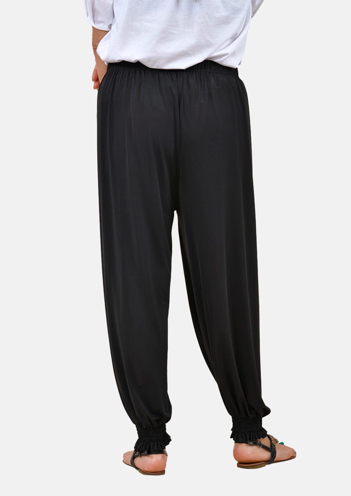 back side of jogger black pants with elasticated waist #color_Black