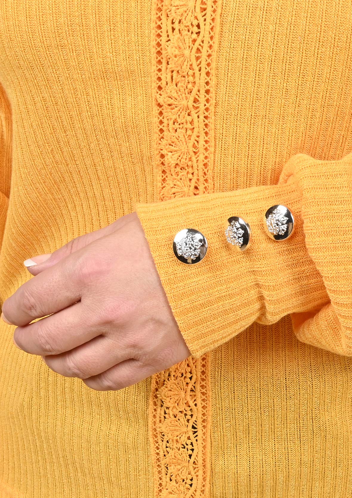 Lace Trim V-Neck Knit Sweater