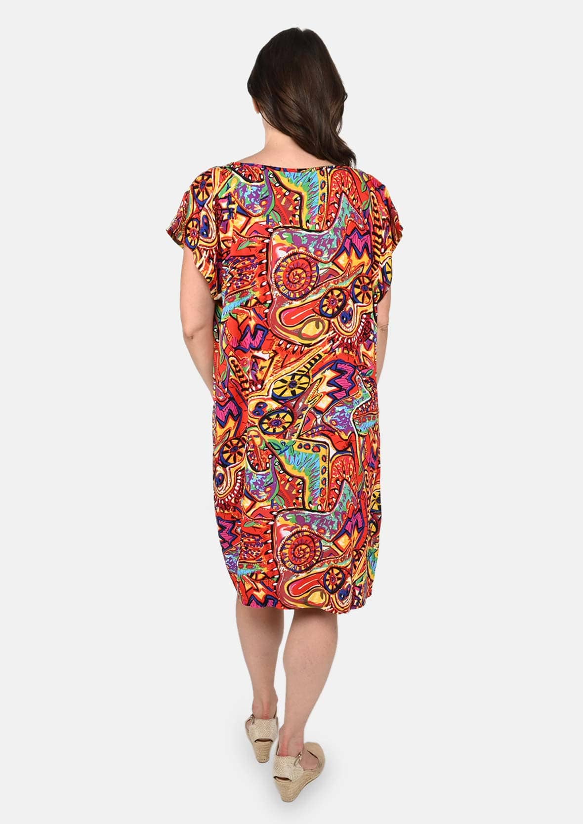 back side of digital print red tunic dress #color_Red Multi Print