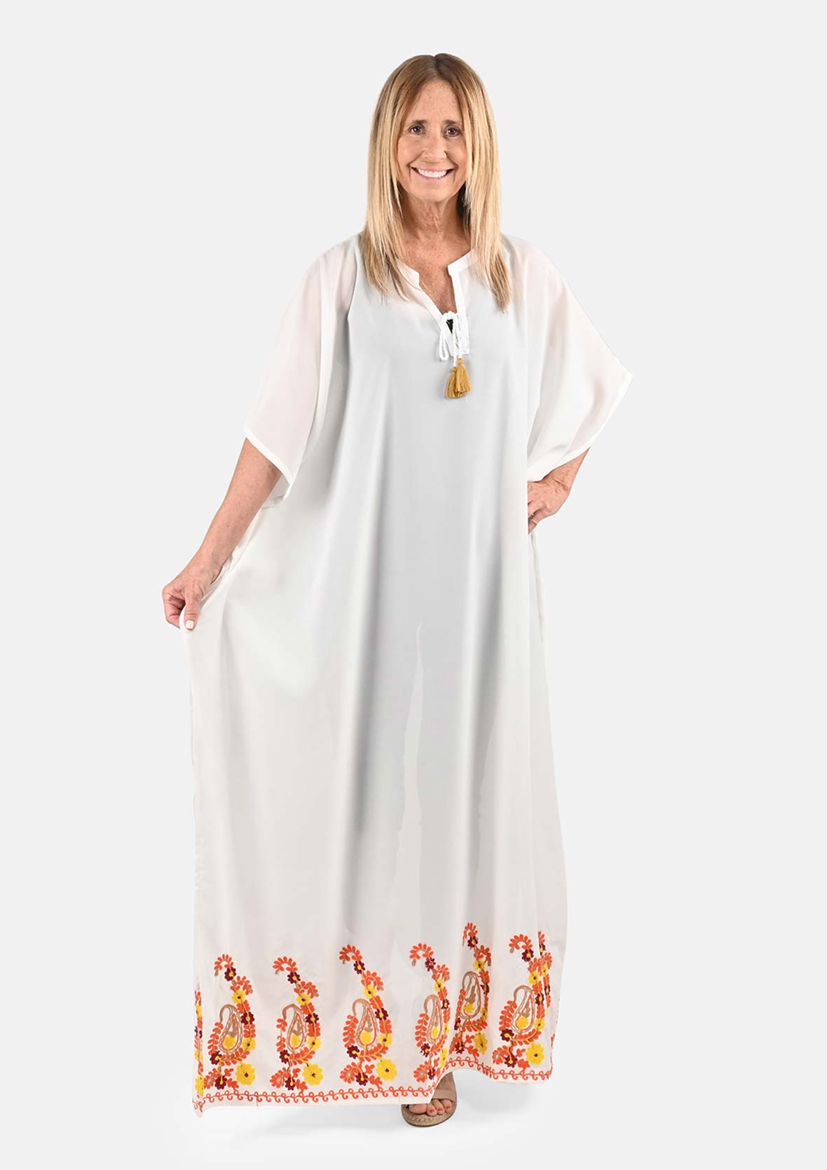 embroidered white cover-up with tie detailing #color_White