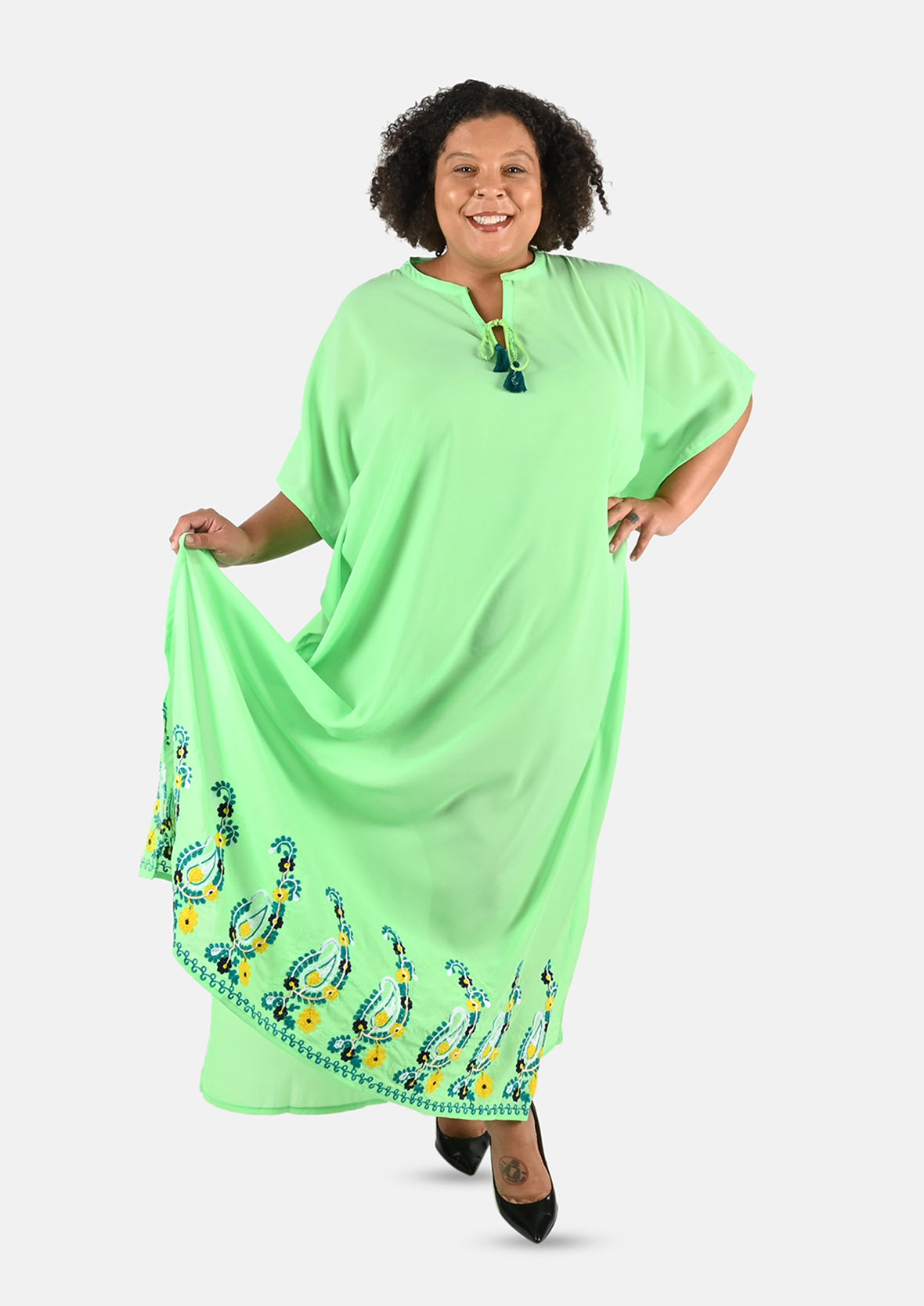 embroidered green cover-up with tie detailing #color_Green Mint