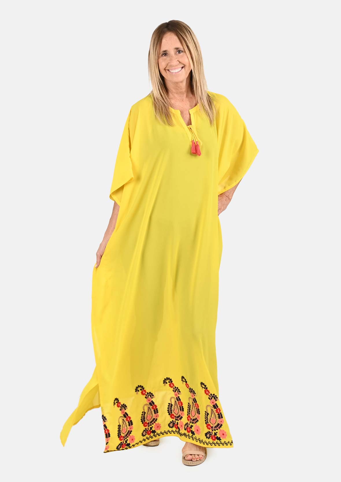embroidered yellow cover-up with tie detailing #color_Yellow