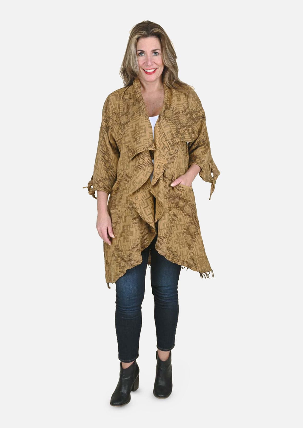 jacquard waterfall olive cardigan #color_Gold Olive
