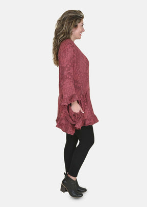 Jacquard Ruffle Top With Pockets